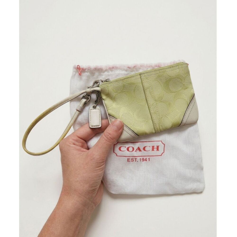 Authentic Coach Signature Canvas Wristlet & Dust Bag Lime/Cream